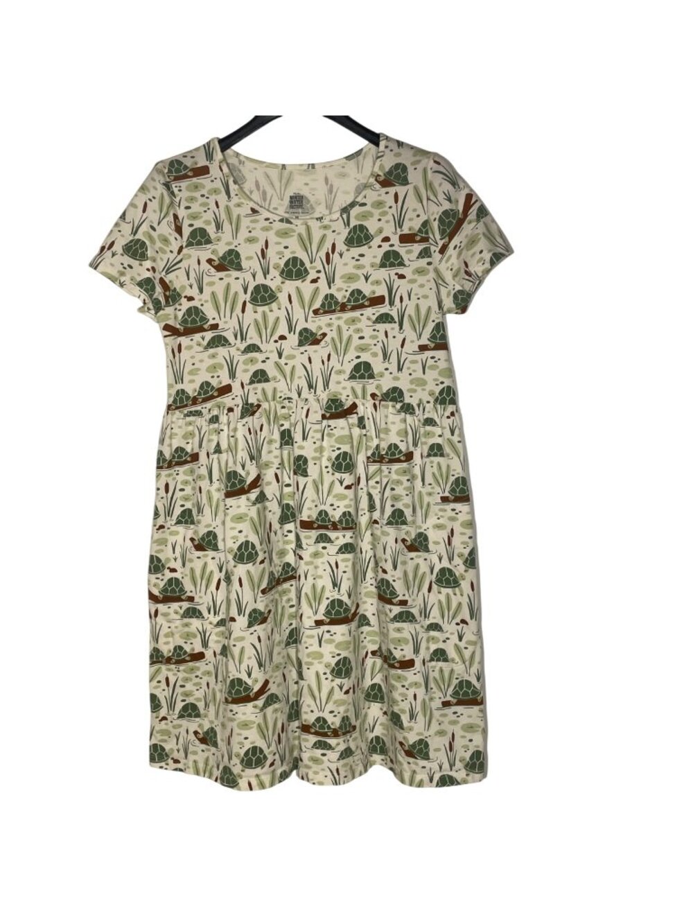 Winter Water Factory Turtle Organic Cotton Dress Sz MED Pockets Novelty